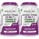 HealthyHey Nutrition Natural Vitamin K2 + Natural D3 (Vegan) - Non-GMO | Non-Synthetic 120 Veg. Capsules - Pack of 2