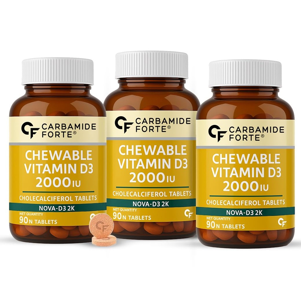 Carbamide Forte Vitamin D3 2000IU | Vitamin D Tablets for Bone & Immune Health | D3 supplement -Cholecalciferol | Vitamin D3 Tablets for Women & Men | Raspberry Flavour - 90 Tablets (Pack of 3)