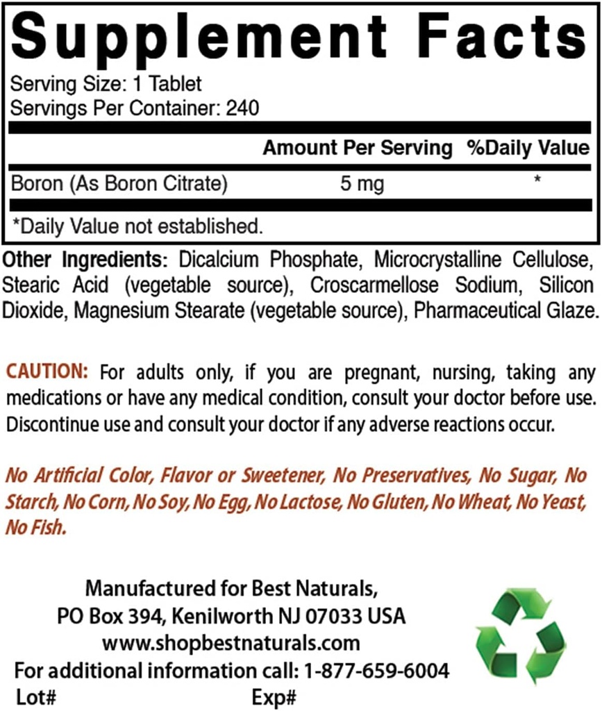 Boron 5 mg & Magnesium Glycinate 425 mg