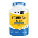 Tata 1mg Vitamin D3 + K2 (MK-7) | Supports Stronger Bones, Immunity & Calcium Absorption | 600 IU Vitamin D3 + 55 mcg K2 | Lichen Sourced, 100% Veg (60 Tablets)