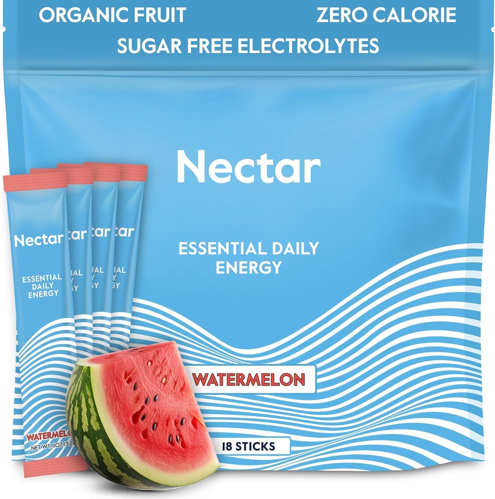 Nectar Energy Booster - Organic Caffeine, B12 & Electrolytes - Sugar Free & Zero Calorie – Healthy Coffee, Energy Drink & Soda Alternative – Hydration & Energy Supplement (Watermelon 18 Packets)