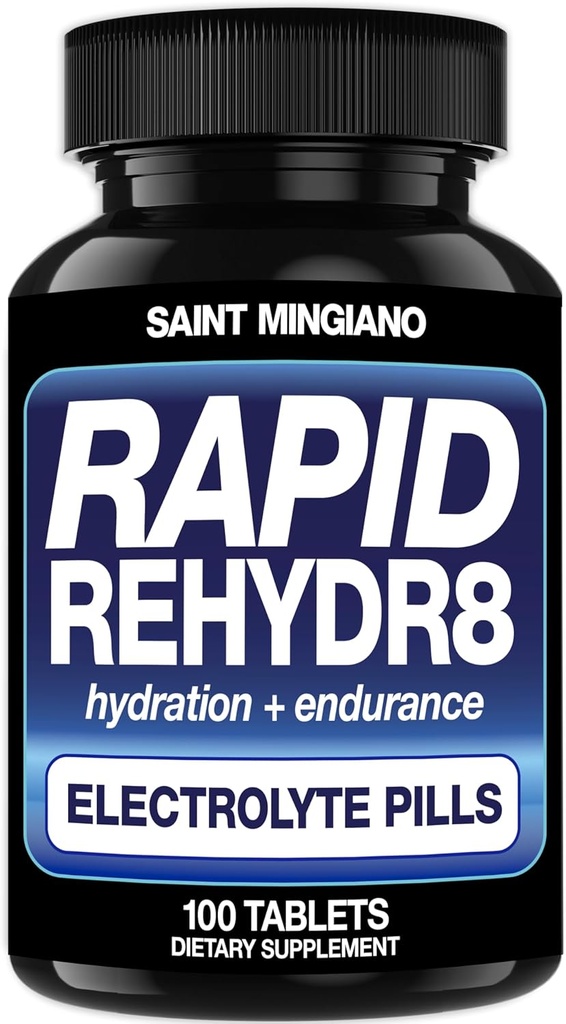 Rapid Rehydr8 Electrolyte Tablets 100 Capsules – Hydration Pills Aid in The Prevention of Cramping and Supports Muscle Endurance and Recovery - 100 Easy to Swallow Capsules