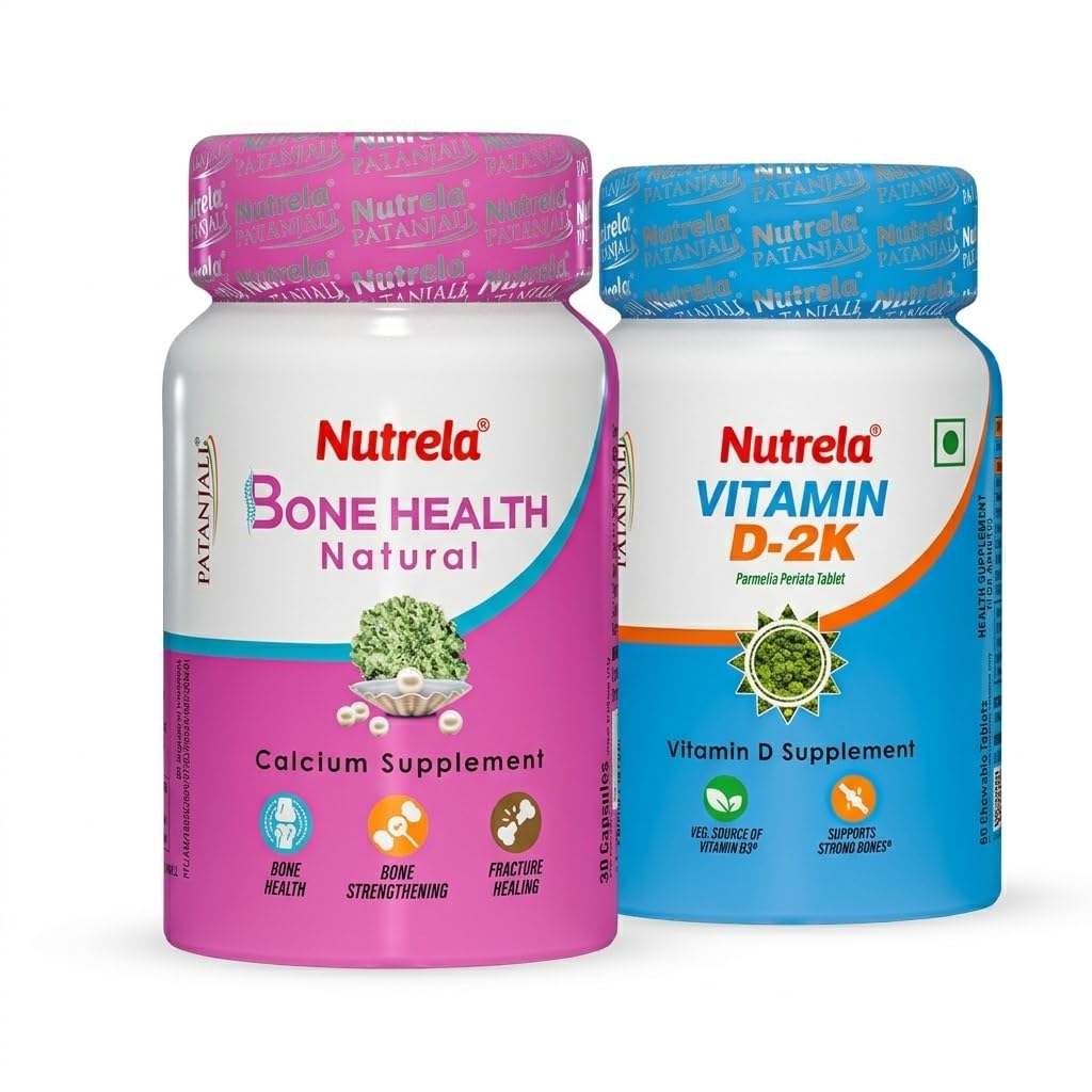 Nutrela Bone Health Natural (30 Capsules) and Vitamin D-2K (60 Chewable Tablets) Combo Pack