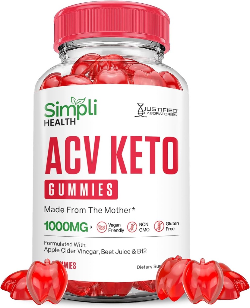 Simpli Health Keto ACV Gummies Advanced Formula 1000MG Ketonature Keto Gummies Apple Cider Vinegar Formulated with Pomegranate Beet Juice Powder B12 Vegan Non GMO 60 Gummys