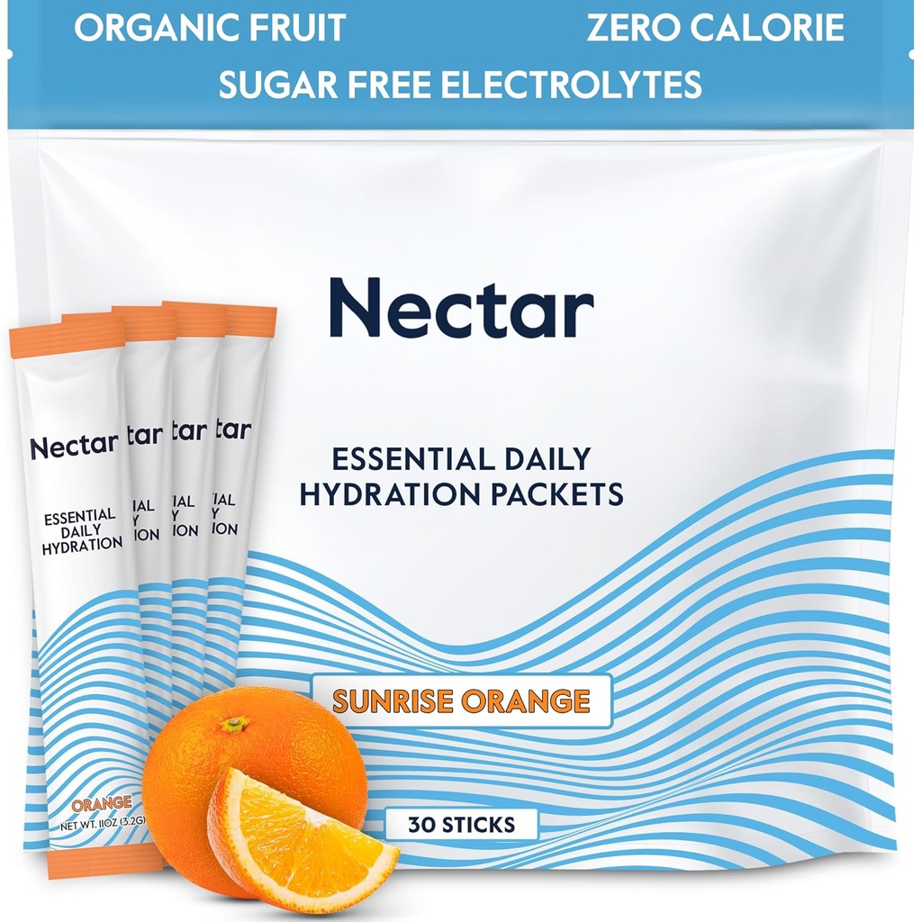 Nectar Hydration Packets - Electrolytes Powder Packets - No Sugar or Calories - Organic Fruit Liquid Daily IV Hydrate Packets for Dehydration Relief and Rapid Rehydration (Orange 30 Pack)
