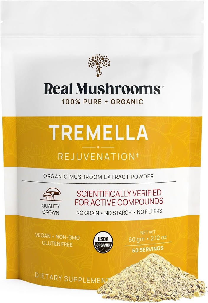 Real Mushrooms Tremella Mushroom Powder – Organic Tremella Extract from Fruiting Body – for Daily Wellness Routine – Vegan, Non-GMO, No Fillers – 60 Servings Mushroom Blend Supplements