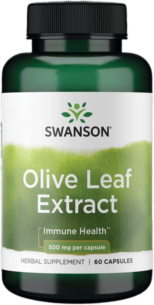 Swanson Olive Leaf Extract Supplement - Standardized to 20% oleuropein - (500mg, 60 Capsules)