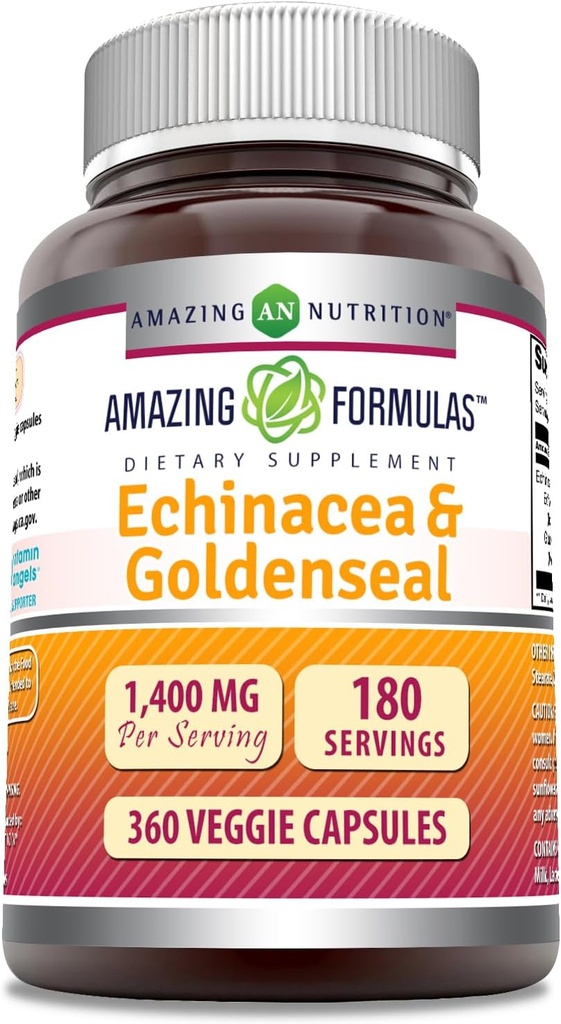 Amazing Formulas Echinacea with Goldenseal Supplement | 1400 Mg Per Serving | 360 Veggie Capsules |Non-GMO | Gluten Free | Made in USA
