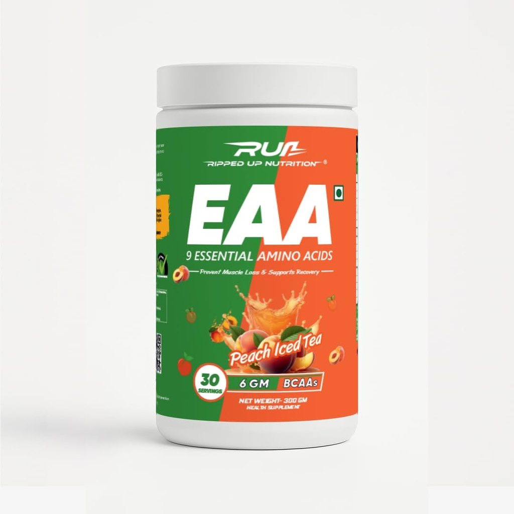 Ripped Up Nutrition BCAA + EAA Powder | Sugar Free Powerful Intra Workout | Muscle Recovery Drink with 6000mg BCAA, 9000mg EAA, | Amino Acid Supplements (30 Servings) (Peach Iced Tea), 1 count