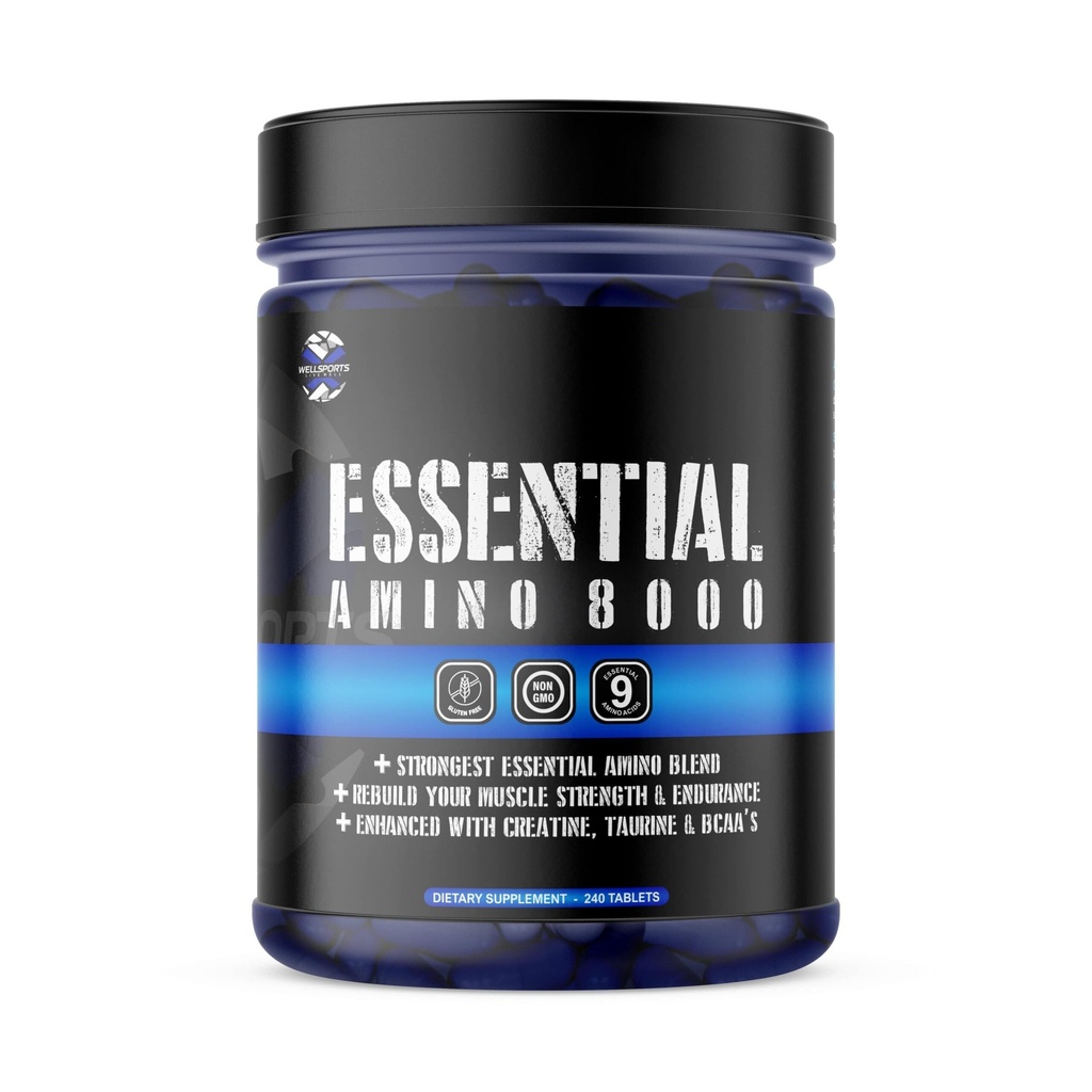 Wellsports Essential Amino 8000 | Rebuild Muscle Strength & Endurance | 240 Tablets.(Pack of 1)