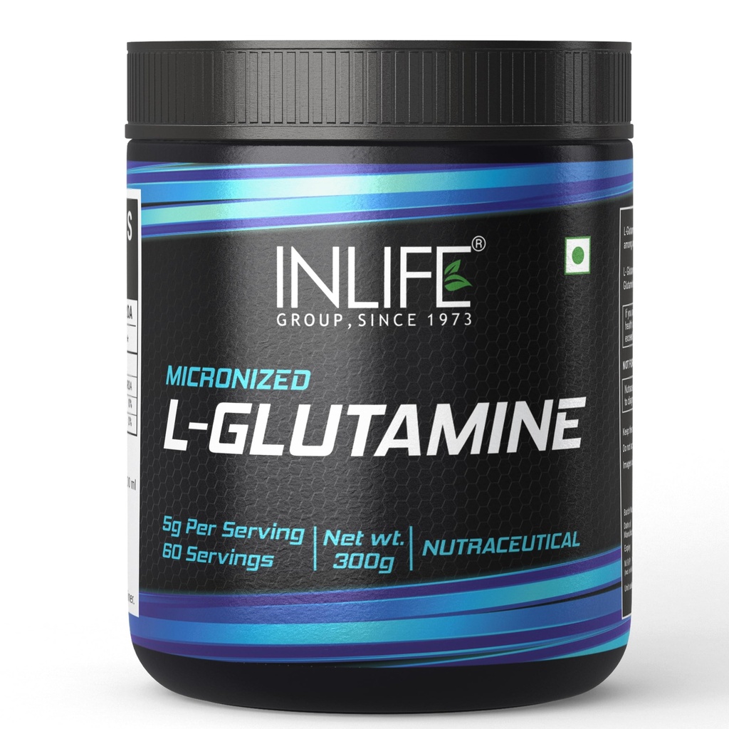 INLIFE Micronized L-Glutamine Supplement, 5g, 300g, 60 Servings