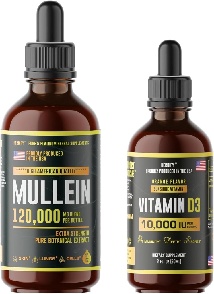 HERBIFY Bundle - Mullein Leaf Extract & Vitamin D3 - Respiratory Support & Immune Boost