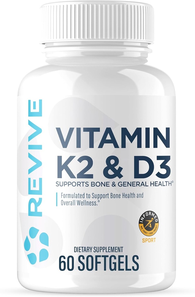 REVIVE MD Vitamin D3 & K2 - Supports Bone Health & Muscle Strength - K2 & D3 Vitamin Supplement for Women & Men Health & Brain Function