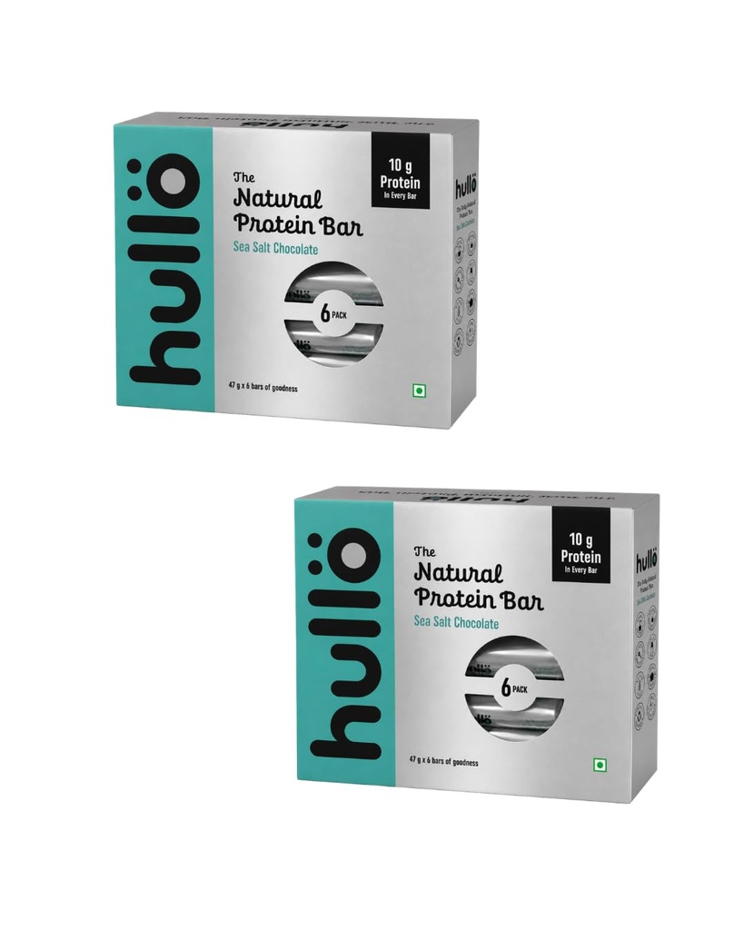 Hullo The Natural Protein Bar | High Fiber & Rich in Omega 3, 6, and 9 | Healthy Snack for Gym, Office & Travel | Dairy Free, Soy Free & Non Ultra Processed (Pack of 12, Sea Salt Chocolate)