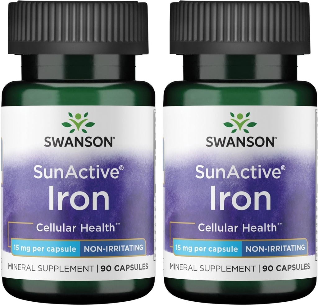 Swanson Sunactive Non-Irritating Iron 15 Milligrams 90 Capsules (2 Pack)