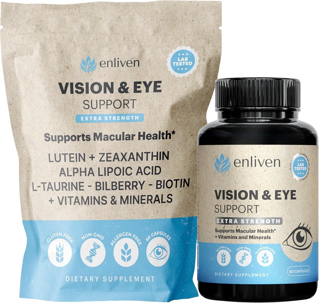 enliven Lutein and Zeaxanthin Supplement to Support Vision & Eye Health | Extra Strength Vitamins | Made in USA (60 Capsules)