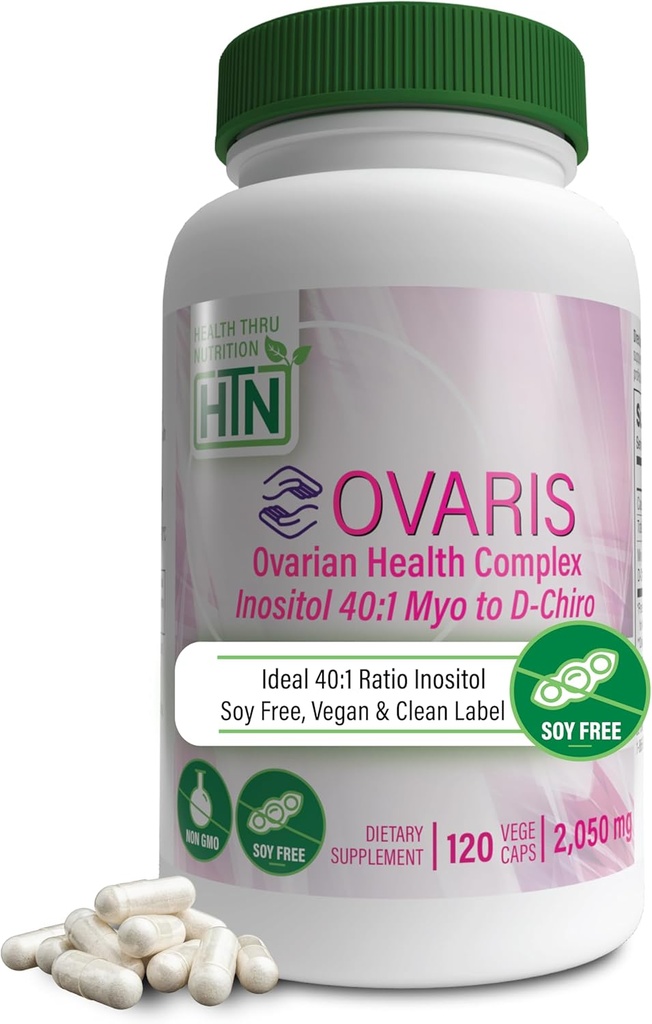 Health Thru Nutrition OVARIS | Ovarian Health Complex | Inositol 40:1 Myo to D-Chiro | Hormonal & Ovary Function Support | Vitamin B8 Supplement for Women | Certified Vegan Non-GMO | Pack of 120