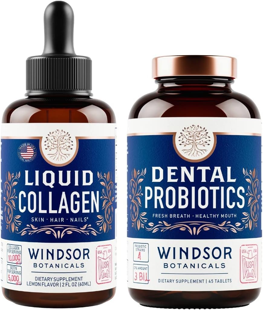 WINDSOR BOTANICALS Concentrated Liquid Collagen Peptides and Dental Probiotics for Bad Breath Bundle