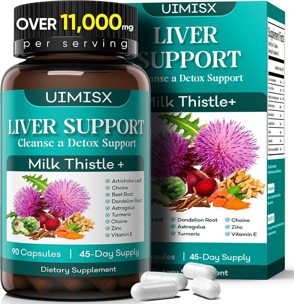 Milk Thistle Supplement - Liver Detox Cleanse Formula Herbal Liver Support with Milk Thistle, Dandelion Root, Artichoke, Turmeric, Astragalus for Liver Health, 90 Capsules