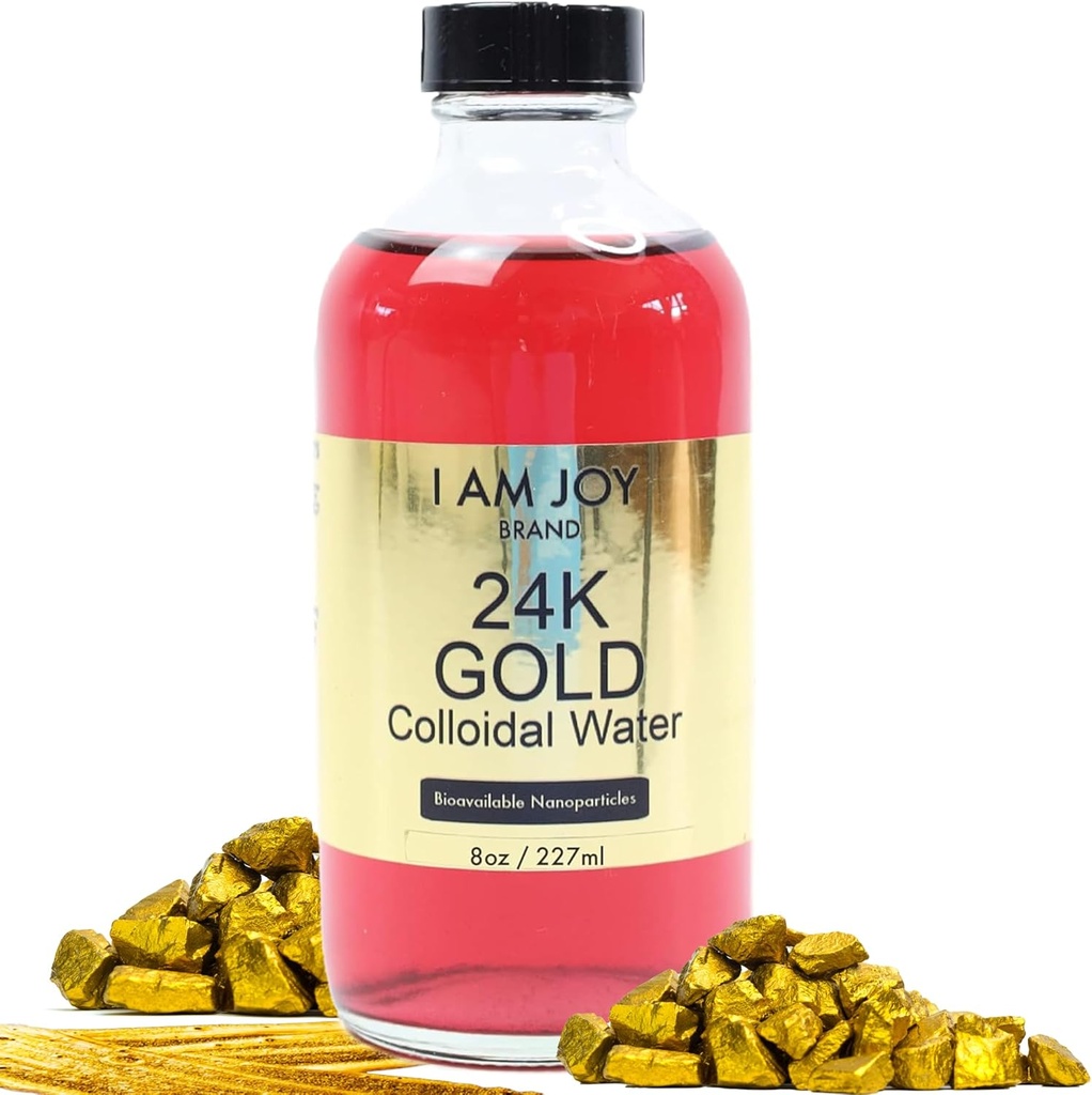 [BRSRMFI5OQBQEEIU] I Am Joy: Liquid Colloidal Gold 24k 99.99% Pure 100ppm Ruby Red Water Based All Natural Electrolysis Large 8oz Glass Bottle