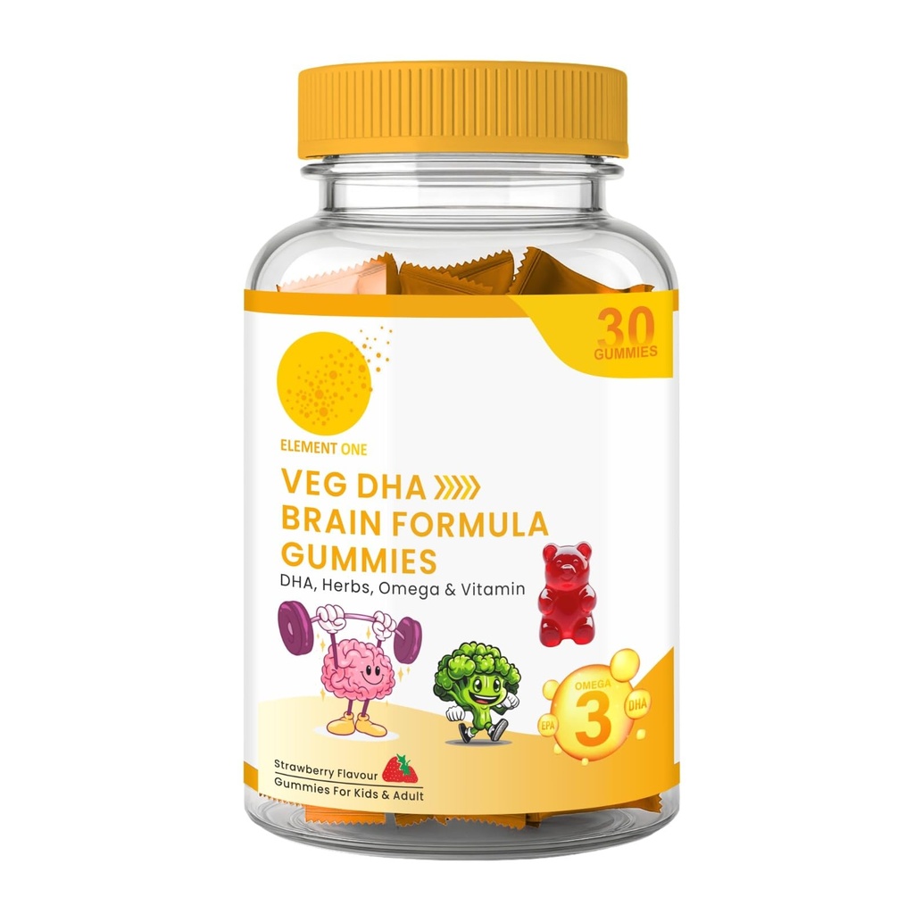Brain Formula Gummies | Plant-Based Algal DHA with Omega Vitamins | With Ashwagandha, Shankhpushpi & Ginkgo Biloba Pack of 1
