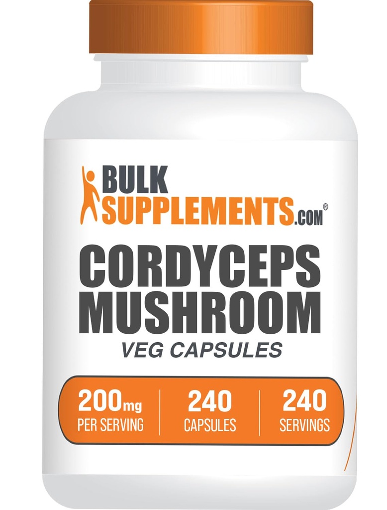 BulkSupplements.com Cordyceps Mushroom Capsules - Cordyceps Extract, Cordyceps Sinensis - Gluten Free, 1 Capsule per Serving (200mg), 240 Veg Capsules (Pack of 1)
