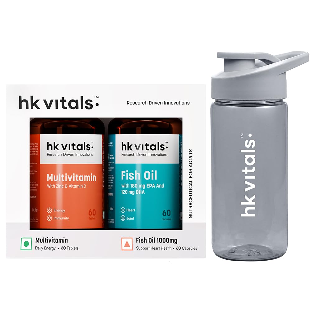 hk vitals Fish Oil & Multivitamin, 2 x 60 Tablets + Sipper 300ml