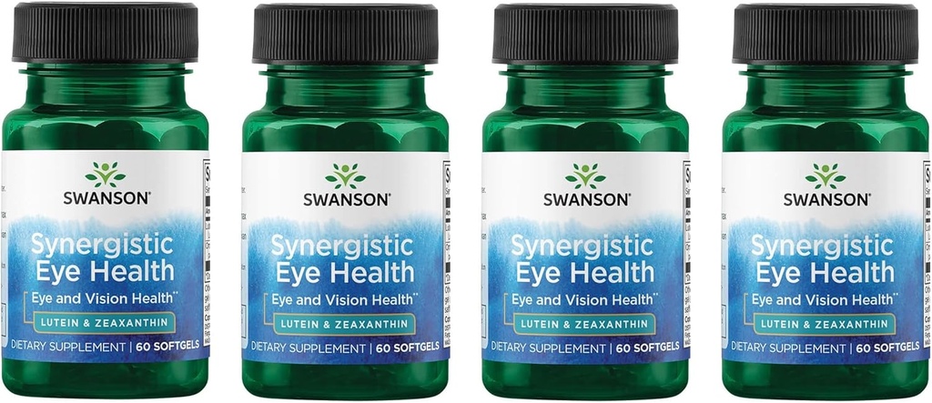 Swanson Lutein & Zeaxanthin Synergistic Eye Health Vision Retina Macula Supplement (Lutein 20 mg & OmniXan Zeaxanthin 2 mg) 60 Softgels Sgels (4 Pack)