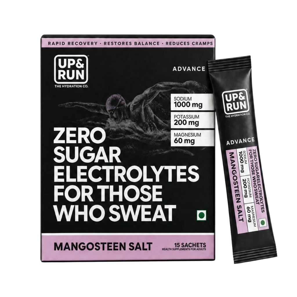UP&RUN Advance Mangosteen Salt | Sugar Free Electrolyte for Adults | 15 Sachets