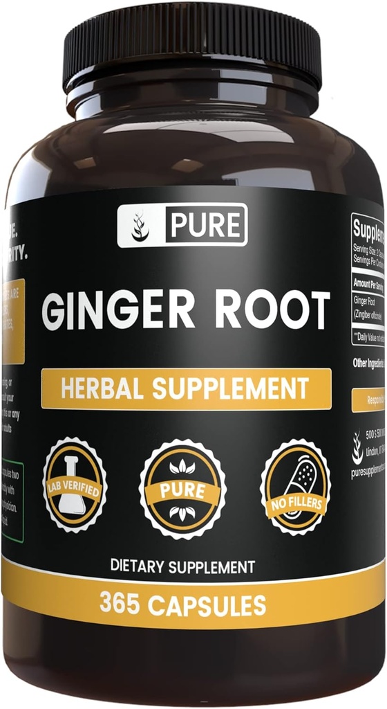 Pure Original Ingredients Ginger Root (365 Capsules) No Magnesium Or Rice Fillers, Always Pure, Lab Verified