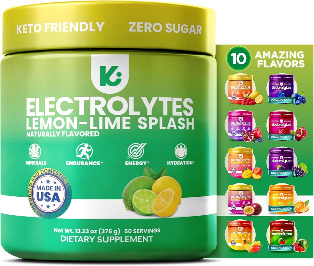 Keppi Electrolytes Powder – Lemon Lime Flavor 50 Servings – No Sugar Hydration Supplement with Potassium, Magnesium, Sodium – Keto, Vegan, Fasting-Friendly, Zero Calorie Electrolyte Drink