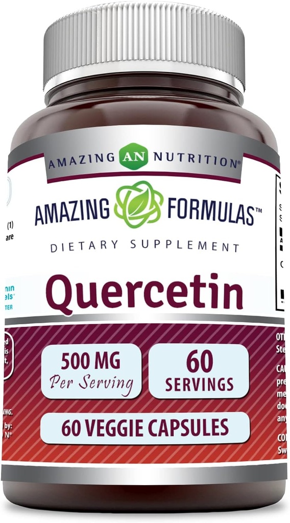 Amazing Formulas Quercetin 500mg Veggie Capsules Supplement | Non-GMO | Gluten Free | Supports Overall Health & Well Being (60 Count)