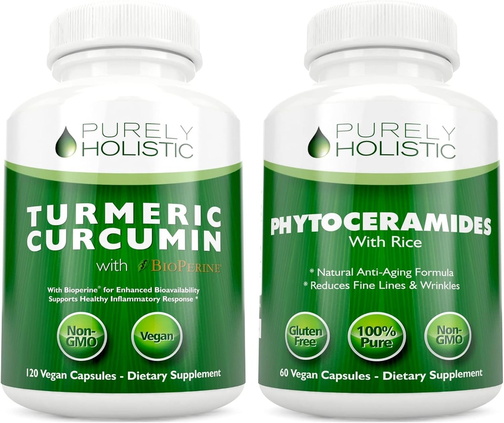 [BRSRMFADAQDRA2AU] Organic Turmeric Curcumin 700mg & Bioperine + Phytoceramides Skin Therapy - Vegan Bundle - 120 + 60 Capsules - Made in USA