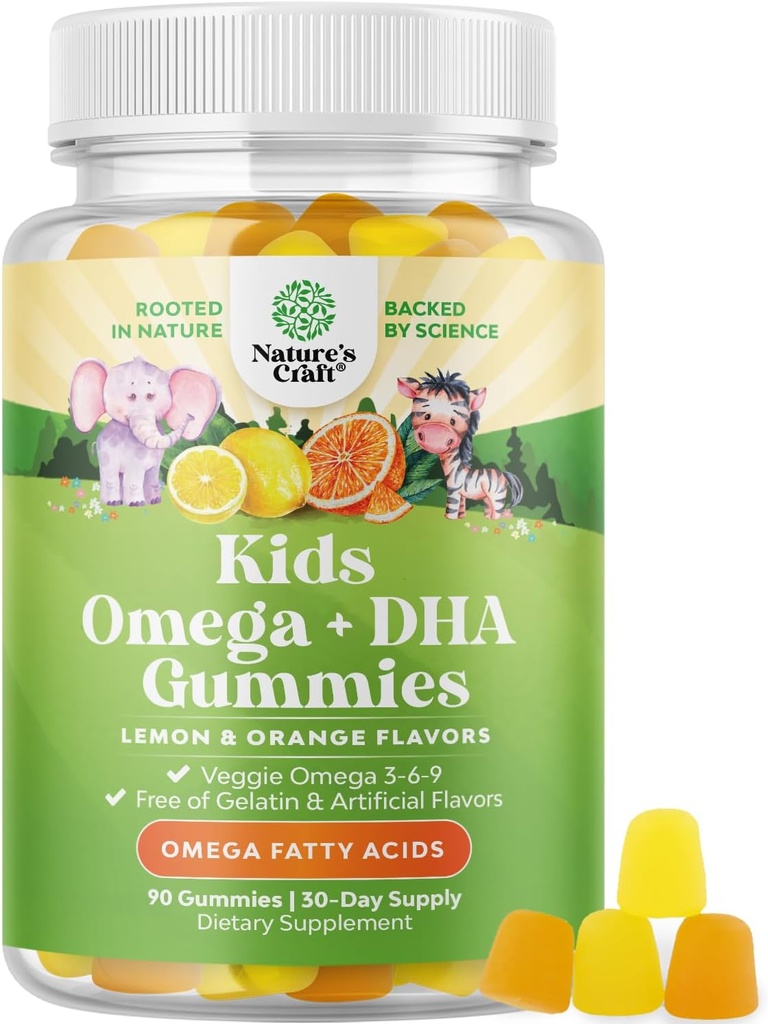 Kids DHA Omega 3 Gummies for Kids - Delicious Fish Free DHA Omega 3 Gummies with Vegetarian 6 9 for Vision Brain & Immunity - Non GMO Supplement Fish & Gluten Free 1 Month