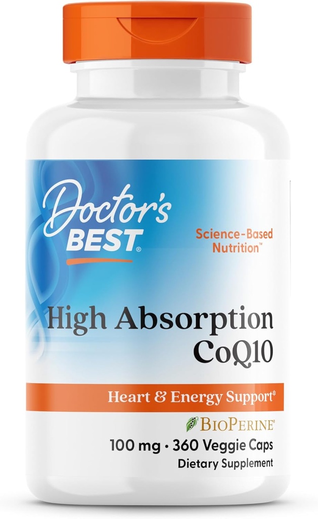 Doctors BEST High Absorption CoQ10, Heart & Energy Support, USP Verified, Naturally Fermented CoQ10, Non-GMO, Gluten Free, Soy Free, Vegan 60 Veggie Caps