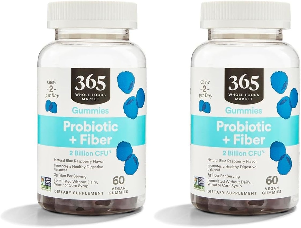 365 by Whole Foods Market, Gummies Probiotic Fiber 2 Bill Blue Raspberry, 60 Count (Pack of 2)