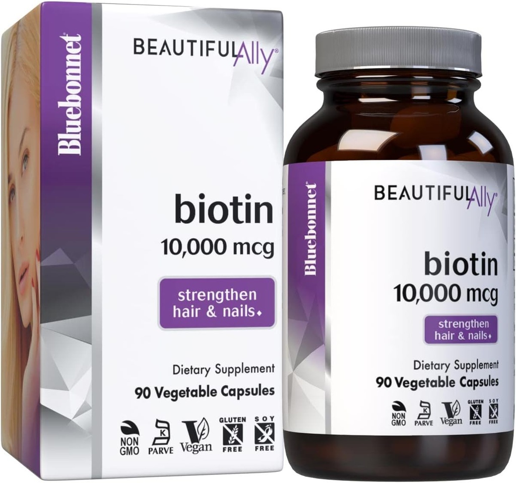 [BRSWGEITBYIGC2D6] Bluebonnet Nutrition Beautiful Ally Biotin 10,000 mcg, Strengthen Hair & Nails*, Non-GMO, Vegan, Kosher Certified, Gluten-Free, Soy-Free, 90 Vegetable Capsules, 90 Servings