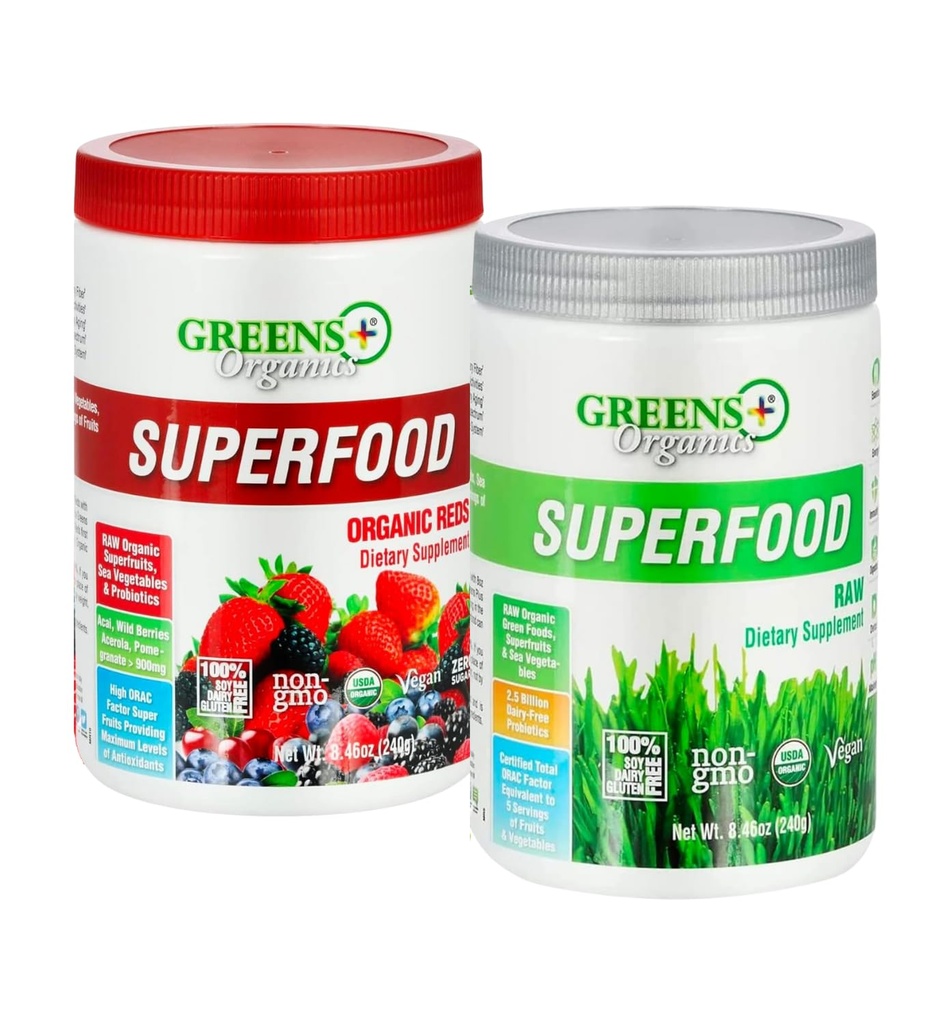 Greens+ Organic Reds Superfood Powder Organic RAW Superfood Powder Immune Support Energy Boost, Nutrition, Vibrant Health, Dietary Supplement, Vegan, Soy/Dairy/Gluten Free