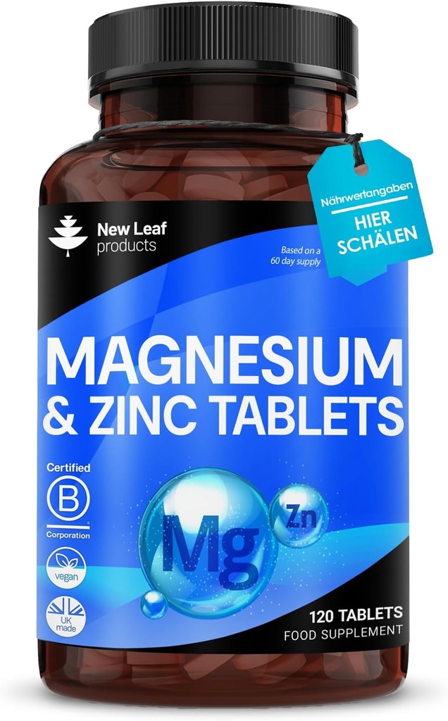 Magnesium Supplement 500mg Magnesium and Zinc Supplement - High Absorbency Magnesium Oxide & Zinc - Muscle Bones & Healthy Immune Function - Vegan, Non-GMO, Gluten-Free - 120 Easy to Swallow Tablets