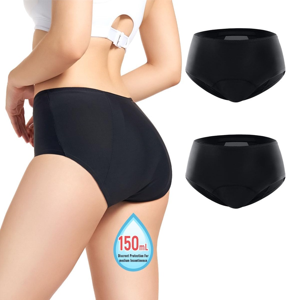 [BRSRAZLRB57Q423K] Carer Incontinence Underwear for Women 150ml High Absorbent Leak Proof Underwear Washable Women’s Incontinence Briefs for Women Incontinence Period Postpartum Leakage Protective Panties 2pcs-XL
