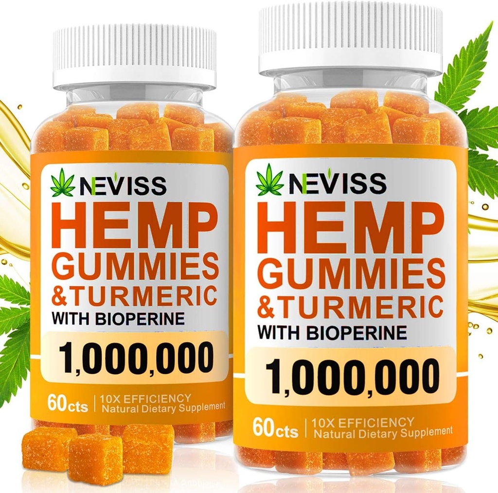 (2 Pack) Hemp Gummiés with Turmeric & Bioperine 1000000, 100% Organic Natural Hemp Gummiés Made in USA.