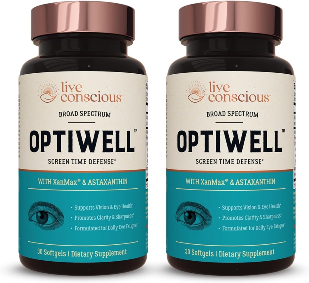 Live Conscious Eye Vitamins Select AREDS 2 Ingredients with Vitamin E, Lutein, and Astaxanthin - OptiWell Eye Health Supplement and Blue Light Support (2 Pack)
