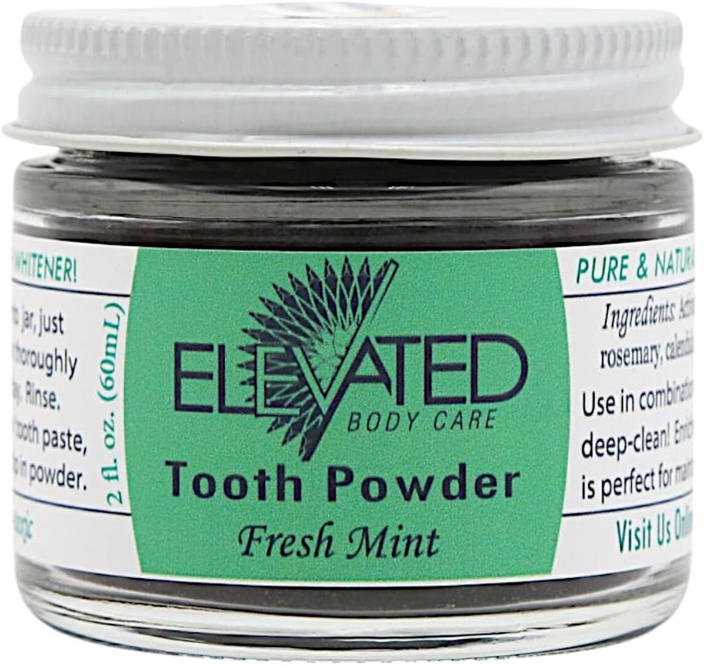 Elevated Tooth Powder – All Natural Tooth Powder with Xylitol and Activated Charcoal - Herbal - Vegan - 2 oz Glass Jar - Mint or Cinnamon, Goes Great with Elevated Toothpaste - Made in USA (Mint)