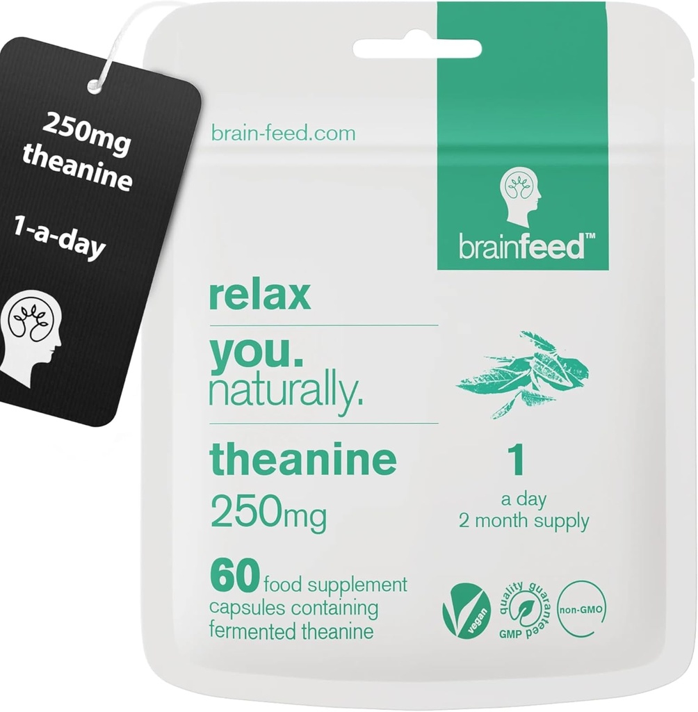 Pure L theanine Supplement (60) | 250mg l theanine Capsules – 1 a Day | Stress Relief Supplement & Calm aid | GABA Supplement Support | Lab-Tested | Vegan