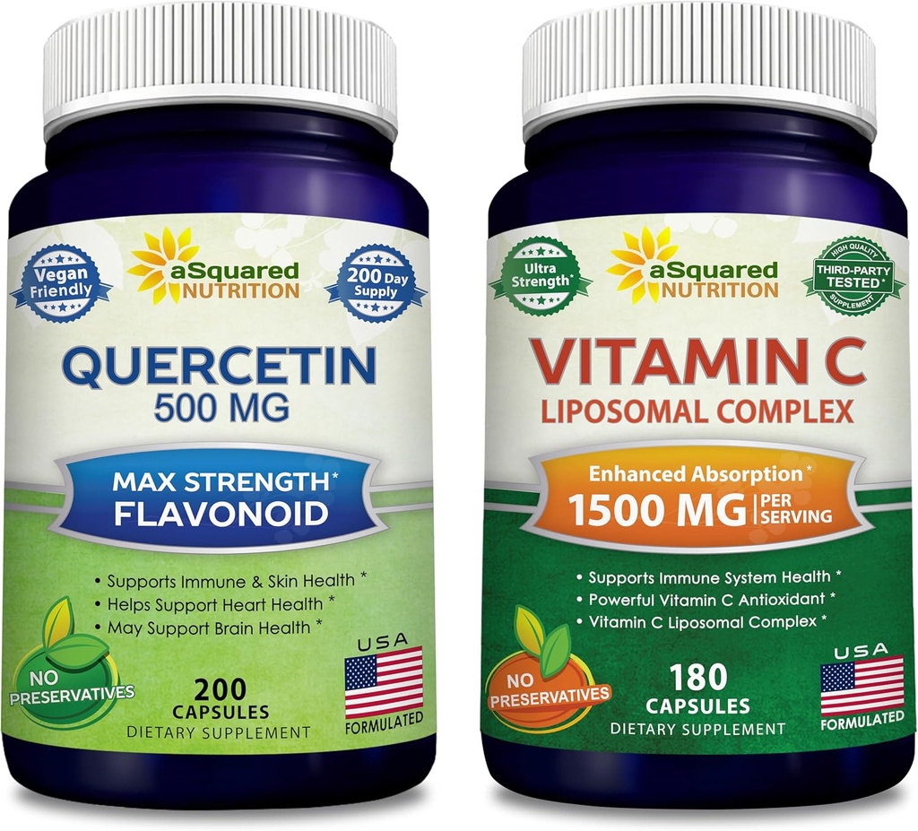 aSquared Nutrition Bundle for Quercetin 500mg & Vitamin C Liposomal Complex 1500mg - Immune Support