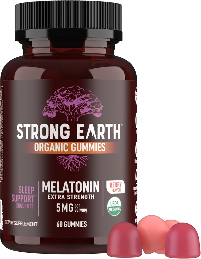 YUM-V'S Organic Melatonin Sleep Aid Gummies, Adults Extra Strength Melatonin Gummy - Vegan Non GMO Sleep Melatonin Gummies for Sleeping Support Berry 5 MG - 60 Count