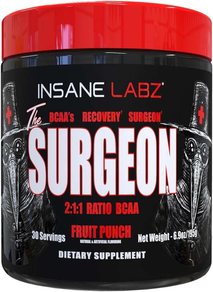Insane Labz The Surgeon BCAA Recovery Powder - Branched Chain Amino Acid Post Workout Drink for Muscle Recovery - 30 Srvgs (30 Servings (Pack of 1), Fruit Punch)