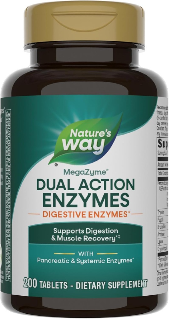 Nature's Way Mega-Zyme, Pancreatic & Systemic Enzymes*, Relieves Occasional Muscle Soreness Due to Overexertion and Exercise,* Digestive Support*, 200 Tablets (Packaging May Vary)