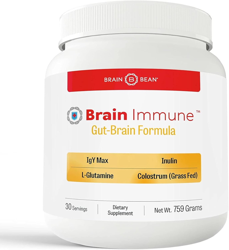 Brain-Immune | Advanced Formula to Support Leaky Gut, Leaky Brain, Immune System | with 10g Colostrum with Lactoferrin, 5g L-Glutamine, 4g IgY Max, and 1g Inulin | 30 Servings