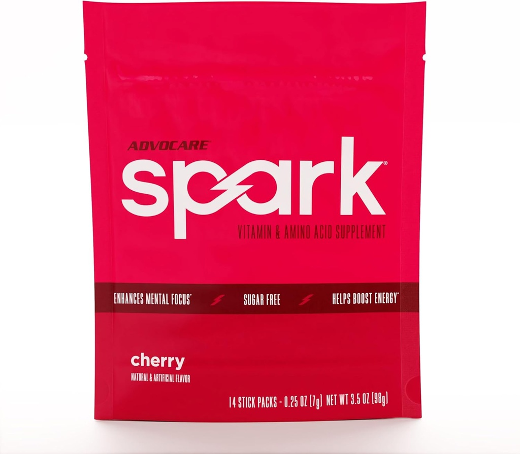 AdvoCare Spark Vitamin & Amino Acid Supplement - Focus & Energy Drink Powder Mix with Vitamin A, B-6, C & E - Also Includes L-Carnitine & L-Tyrosine - Cherry, 14 Stick Packs